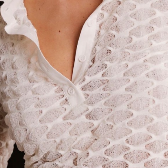 FREE PEOPLE GIRL NEXT DOOR POLO TOP WHITE MEDIUM - Picture 5 of 5